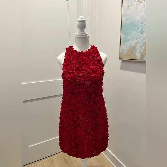 J Crew Factory Rosette mini dress in Deep Ruby Red size 0 NWT CE631 textured - Picture 3 of 11